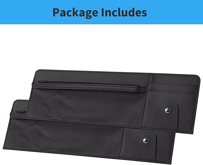 2 Packs Car Sun Visor Organizer with Pocket, Slim Leather Sun Visor Storage Pouch with Zipper, Mesh Pocket, Card Sleeves, Visor Sunglasses Holder for Cars, SUVs, Trucks, Sedan Universal Fit (Black)