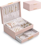 Lolalet 2-Layer Jewelry Box Organizer for Women Girls, Jewelry Storage Case Holder with Drawers for Necklaces Ring Earrings B