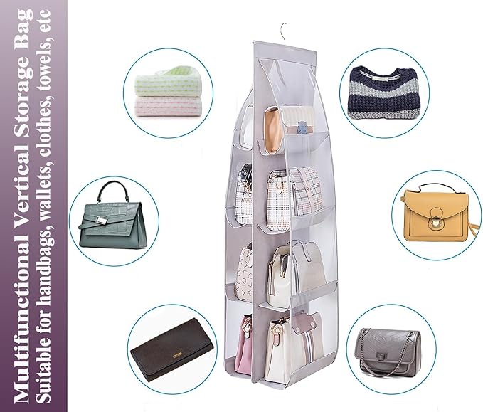 AARAINBOW 2 Packs Hanging Handbag Purse Organizer, Hanging Hand Bag Organizer Wardrobe Closet Purse Holder, 8 Pockets, 43.3L 