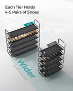 SONGMICS 5-Tier Shoe Rack, Shoe Storage for Hallway Closet, Slim and Space-Saving, Metal Frame, Non-Woven Fabric Shelves, Bla