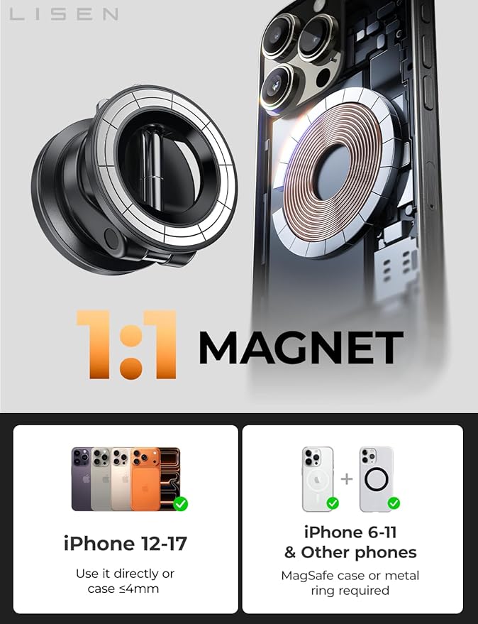 LISEN 2 Pack for Magsafe Car Mount, Cell Phone Holders for Your Car, Magnetic Car Accessories for Women Men Jeep Truck, Magnet Vacuum Gifts for iPhone 17 Pro Max 16 15 14 13 12, Samsung S26