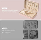 Lolalet Travel Jewelry Case for Women Girls, Travel Jewelry Organizer Box with Mirror & Clear Storage Bag, Small Portable Ear