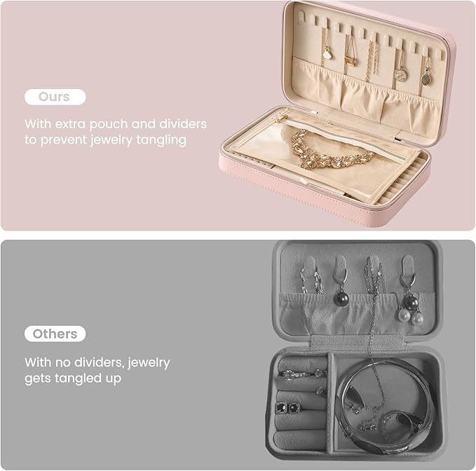 Lolalet Travel Jewelry Case for Women Girls, Travel Jewelry Organizer Box with Mirror & Clear Storage Bag, Small Portable Ear