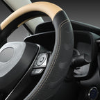 GIANT PANDA Car Steering Wheel Cover for Toyota RAV4,Camry,Highlander,Corolla,Prius,Tacoma,Standard Size - Black+Beige
