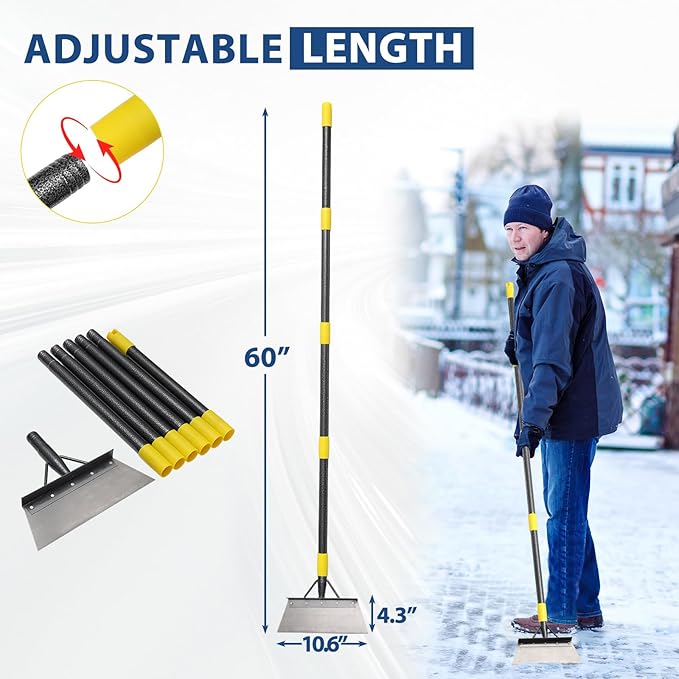 Snow Ice Scraper, 60" Long Handle Heavy Duty Garden Flat Shovel, Multifunctional Cleaning Shovel, Floor Scrapers Stainless Steel Garden Tools Weed Scraper for Weeding,Scraping,Ice Removal,Lawn Edging