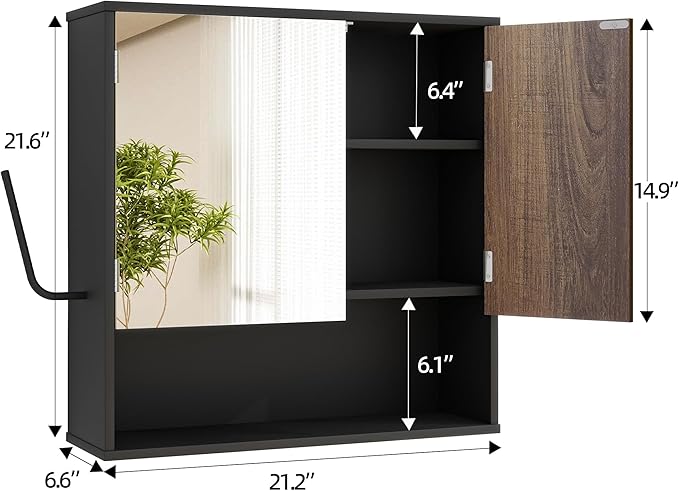 Bathroom Wall Cabinet With Mirror,wall mounted bathroom cabinet,Medicine Cabinet with 2 Door ,Side Hook,Light and Adjustable 