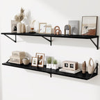 Deep Floating Shelves,55" Wx10 D Wood Wall Shelves Set of 2,Long Wood Floating Shelf with Metal Brackets,Floating Bookshelf f