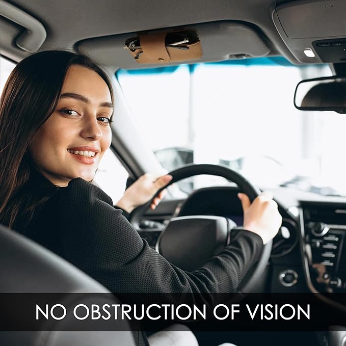 Car Sunglasses Holder for Car Visor Vegan Leather Auto Eyeglass Case with Clip Automotive Interior Visor Accessories