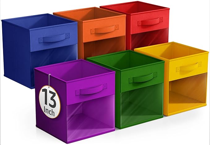 Sorbus 13 Inch Storage Bins with Clear Window - 6 Foldable Baskets for Organizing Clothes, Toys, Books - Sturdy Collapsible F