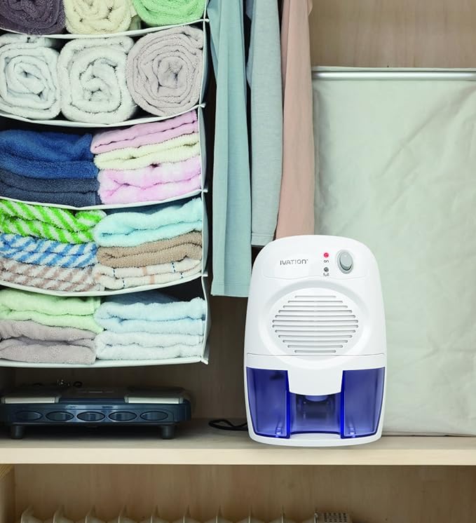 Ivation IVADM10 Powerful Small-Size Thermo-Electric Dehumidifier - for Smaller Room, Cupboard, Basement, Attic, Stored Boat,
