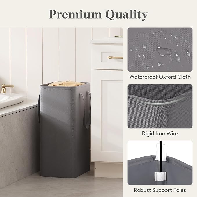 Lifewit 50L Slim Laundry Hamper, Narrow Small Laundry Basket with Handle for Dirty Clothes, Collapsible Tall Thin Laundry Bin