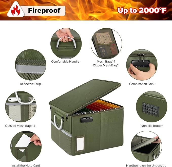 TOMKID Fireproof Document Box, Fire Proof Safe Box for Home Document Organizer with Lock, Fire Organizer Office Storage Cabin