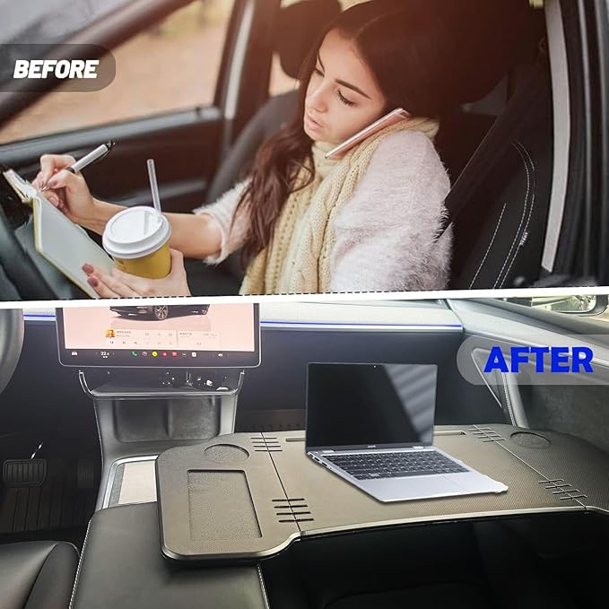 Car Desk for Tesla Model 3 Y, Foldable Tesla Desk for Laptop, Car Table Tray for Tesla Passenger Seat, Tesla Table Travel Tray for Kids, Food & Tablets, Tesla Tray Long Trip Essentials