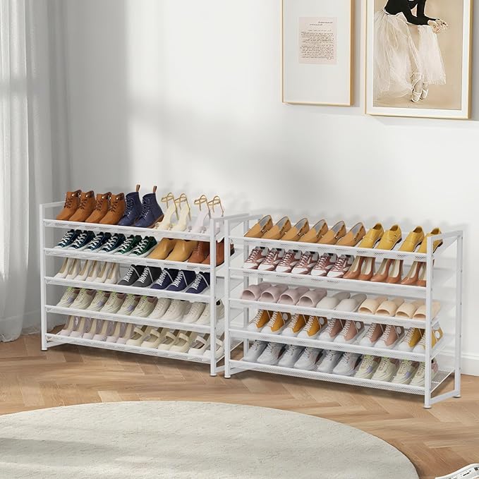 Large Shoe Rack 10 Tier Shoe Organizer, Heavy Duty Metal 5-Tier Stackable Shoe Storage Vertical Shoe Rack for Closet Front Do