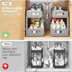 1 Pack 19IN Depth Under Sink Organizer, 2-Tier Pull Out Cabinet Organizer With Smooth Circular Rail, Large Capacity Metal Mes