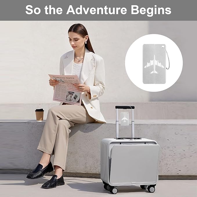 74 Pcs Luggage Tags Gifts -24 Set Silver Airplane Design Luggage Tags for Guests with 24 PcsTags and 24 White Sheer Bags Wedd