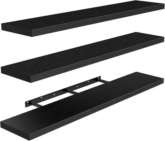AMADA HOMEFURNISHING 47.2" L Floating Shelves, Wall Shelves Set of 3 for Bathroom/Living Room/Bedroom/Kitchen, Black Floating