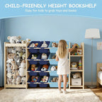 EXPERLAM 3-in-1 Toy Storage Organizer, Stuffed Animal Holder & 3-Tier Bookcase, Solid Wood Toy Organizer with 12 Storage Bins