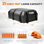 TANX Car Roof Bag - 21 Cubic Feet Rooftop Cargo Carrier, 100% Waterproof for All Cars with/Without Roof Rack, Includes Anti-Slip Mat, 12 Reinforced Straps, 6 Door Hooks, Luggage Lock & Storage Bag