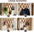 WGFKVAS Hat Rack for Wall with 14 Hooks, Solid Wooden, Expandable Coat Rack Wall Mount for Coats, Hats, Bags, Baseball Caps, 