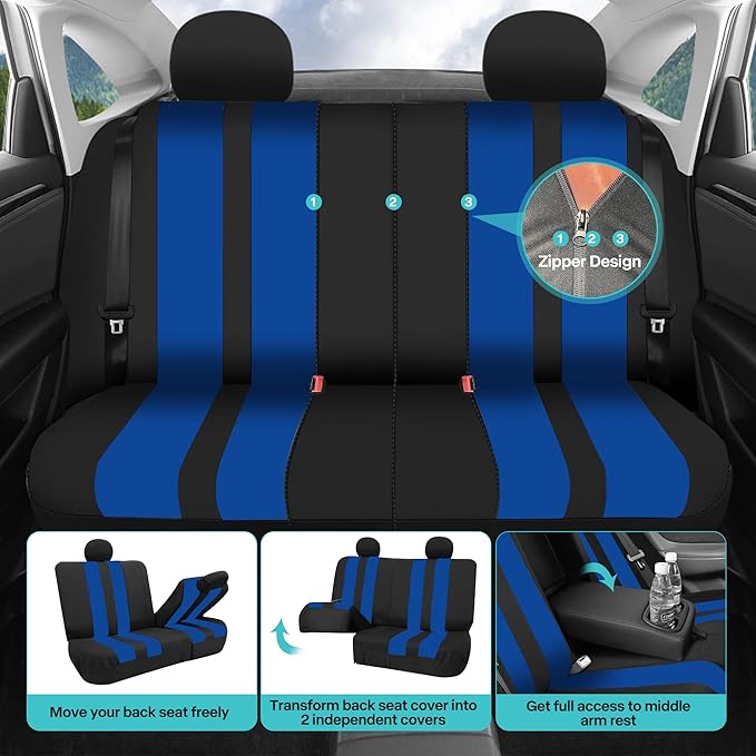 FH Group Car Seat Cover Full Set Striking Striped Car Seat Covers with Front Seat Covers and Rear Split Bench, Universal Fit 