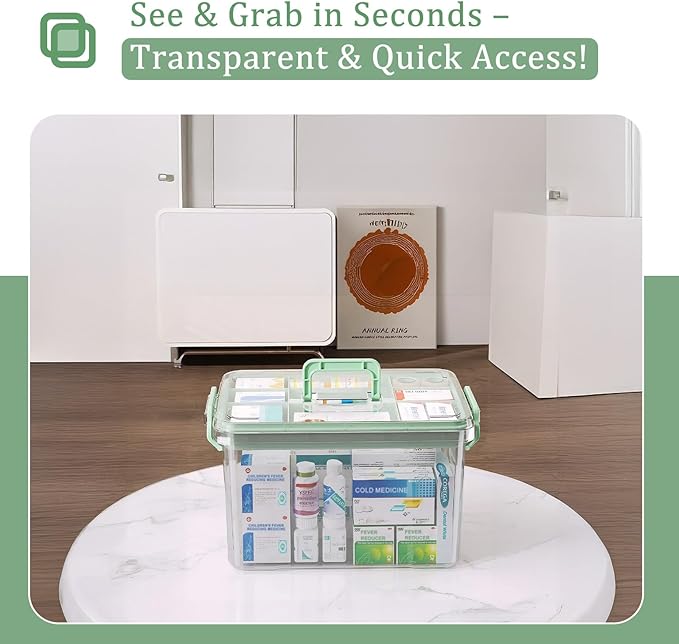 ANYPROLUS 15QT Clear Medicine Organizer Box with Handle, Plastic Medicine Container with Tray First Aid Box Empty, Thickened 