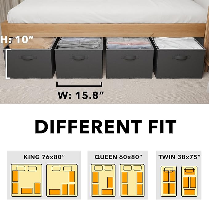 SpaceAid 4 Pack 10" High Under Bed Storage Containers, Large Underbed Storage Organizer Bins with Lids for Bedroom, Dorm, Clo