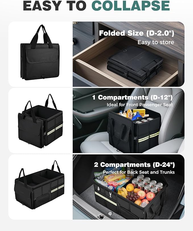 FLORICH Trunk Organizer with Breathable Shoe Storage for Suv, Waterproof Car Organizers Collapsible, Large Trunk Organizer Bac