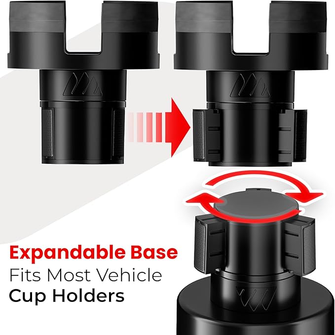 Integral Expandable Mug Holder - YETI 14oz Rambler Cup Holder - Car Cup Holder Expander with Adjustable Base - Rubber Tabs Hold Most Coffee Mugs Ramblers 10oz
