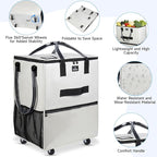 Reusable Grocery Bag On Wheels, 70L Foldable Rolling Tote with 6 Pockets & 3-Way Carry, Heavy Duty Handles, Zippered Top for Groceries, Laundry, Storage, Medium, Beige