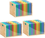 Sbanmao 3 Pack Hanging File Organizer, Clear Acrylic File Box Organizer, Bamboo Filing Box File Crate Organizer Storage Boxes