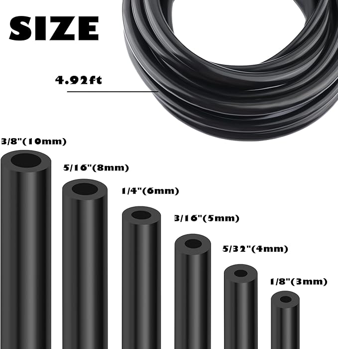6PCS 5Ft Vacuum Hose Automotive,Silicone Vacuum Hose with ID 1/8" 5/32" 3/16" 1/4" 5/16" 3/8",130PSI Max Pressure Vacuum Line