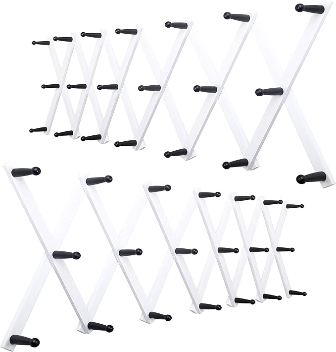 WEBI Accordion Wall Hanger,Expandable Wooden Coat Rack,Accordion Hat Rack for Wall for Hats,20 Peg Hooks,Black White,2 Packs
