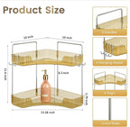 Golden Corner Counter Organizer, 2 - Tier Bathroom & Kitchen Storage Tray with Hooks | PET Vanity Organizer for Skincare, Mak