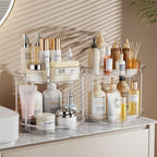 LAMU Rotating Makeup Organizer for Vanity, 10.6in 2 Tier Lazy Susan Turntable Stackable Spinning Skincare Organizer Cosmetic 