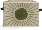 Boho Sun and Moon Storage Box Bins, Vintage Green Beige Celestial Collapsible Storage Basket Organizer for Bedroom Laundry Ro