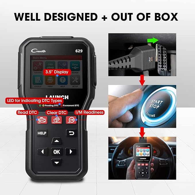 LAUNCH CR629 OBD2 Scanner ABS SRS Scan Tool with Active Test, 3 Service Oil/SAS/BMS Reset Tool, Full OBD2 Functions Car Code
