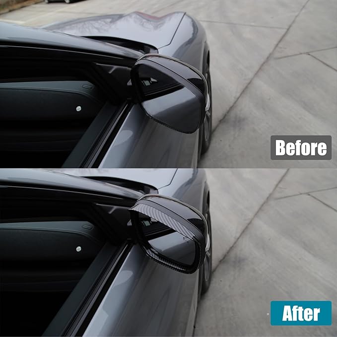 ROCCS Compatible with 2021-2023 Mustang Mach-E Car Rear View Mirror Rain Visor Guard Frame Auto Car Rear Side Mirror Cover Caps Rain Eyebrow Frame Waterproof Eyebrow Frame Accessories(Bright Carbon)