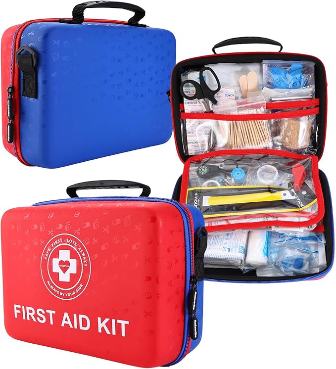 Large First Aid Kit - 410 Piece Dual-Color Emergency Kit with Hard Shell & Fluorescent Interior Coating, Professional Surviva