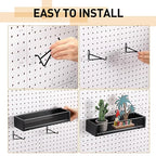 Marsui 2 Pcs Pegboard Shelf Wood with Acrylic 12.2 x 3.94 Inch Display Shelves Brackets with Metal Hooks Heavy Duty Pegboard 