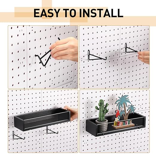 Marsui 2 Pcs Pegboard Shelf Wood with Acrylic 12.2 x 3.94 Inch Display Shelves Brackets with Metal Hooks Heavy Duty Pegboard 