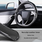 Steering Wheel Cover for Tesla Model 3 2024-Present Highland/Tesla Model Y Juniper 2025-Present, Carbon Fiber Steering Wheel Cover for Tesla Model 3 Highland/Y Juniper Accessories, Matte Black