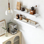 Floating Wall Shelf 36x6.8x1.7 Inch – Solid Wood Shelf in White Finish – Heavy Duty Wall Mounted Rustic Display Shelf for Liv