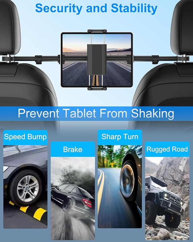for iPad Holder for Car Back Seat, [Metal Telescopic Arm] Car Tablet Holder Back Seat for Kids, Headrest Tablet Mount for iPad Pro 12.9 Air Mini, Galaxy tab, 4-13" Tablets & Phones