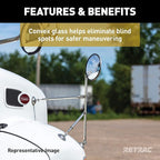 RETRAC 609898 8-1/2-Inch Stainless Steel Offset-Mount Convex Mirror Head with J-Bracket, Universal Driver or Passenger Side