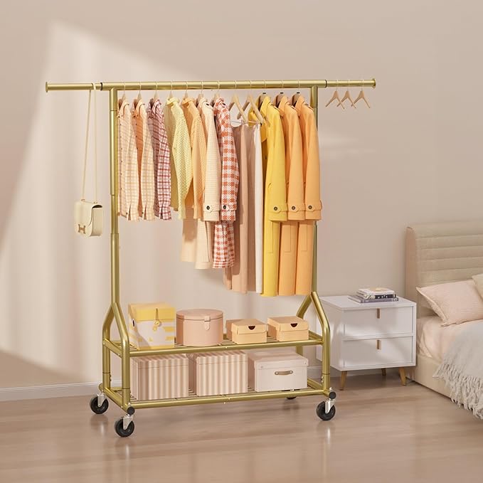 EAGMAK Heavy Duty Clothes Rack Load 556 LBS, Rolling Clothing Rack With Shelves, Height Adjustable Metal Clothes Hanger with 