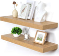 Deep Floating Shelves | 36 Inch Oak Floating Shelves Set of 2 | 12 Inch Deep Rustic Wood Shelves for Wall | 36" W x 12" D Oak