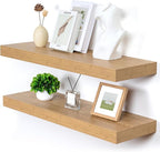 Deep Floating Shelves | 36 Inch Oak Floating Shelves Set of 2 | 12 Inch Deep Rustic Wood Shelves for Wall | 36" W x 12" D Oak