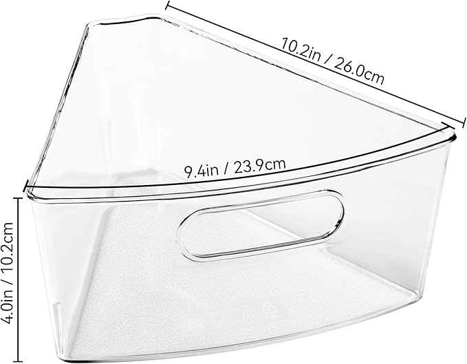 Oubonun Lazy Susan Organizers Set of 6, 10.2”x 9.4”x 4” Plastic Transparent Kitchen Cabinet Storage Bins with Handle, 4" Deep