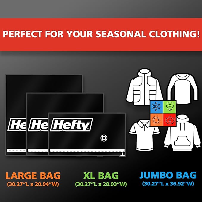 Hefty MAX Shrink-Pak Vacuum Seal Storage Bags for Clothing, Travel, Bedding | Tear-Proof, Dual-Valve Space Saver Compression 